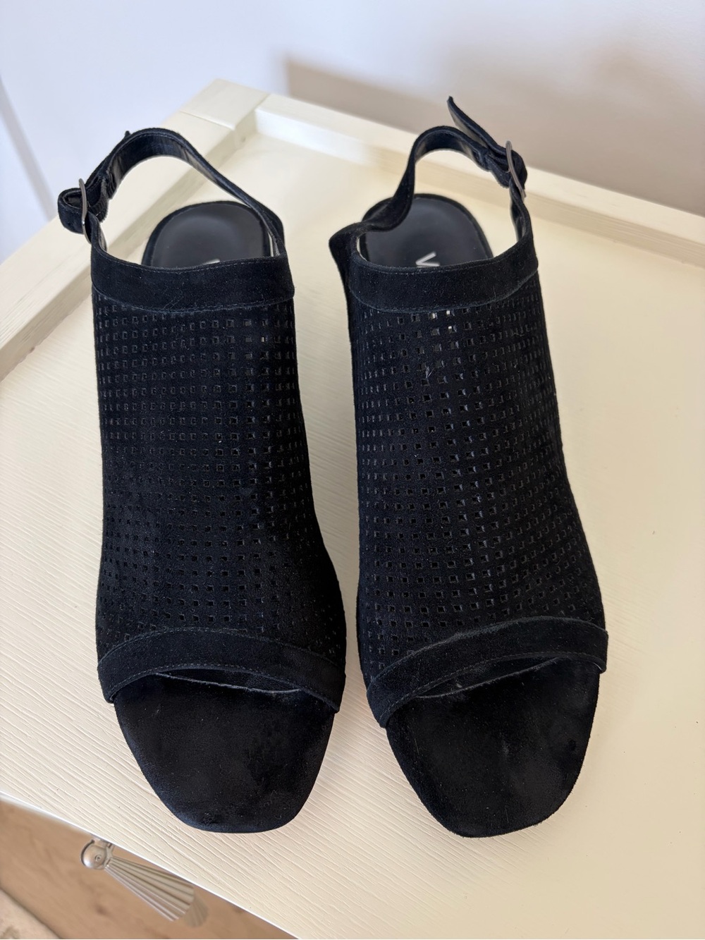 Vaneli Black Suede Slingback Block Heel Mules